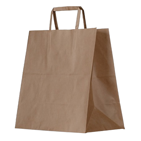 Large Takeaway (320w+180x360h) Brown Flat Fold Handle Paper Bag