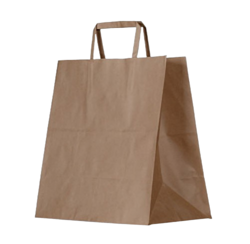 Medium Takeaway (345w+150x320h) Brown Flat Fold Handle Paper Bag